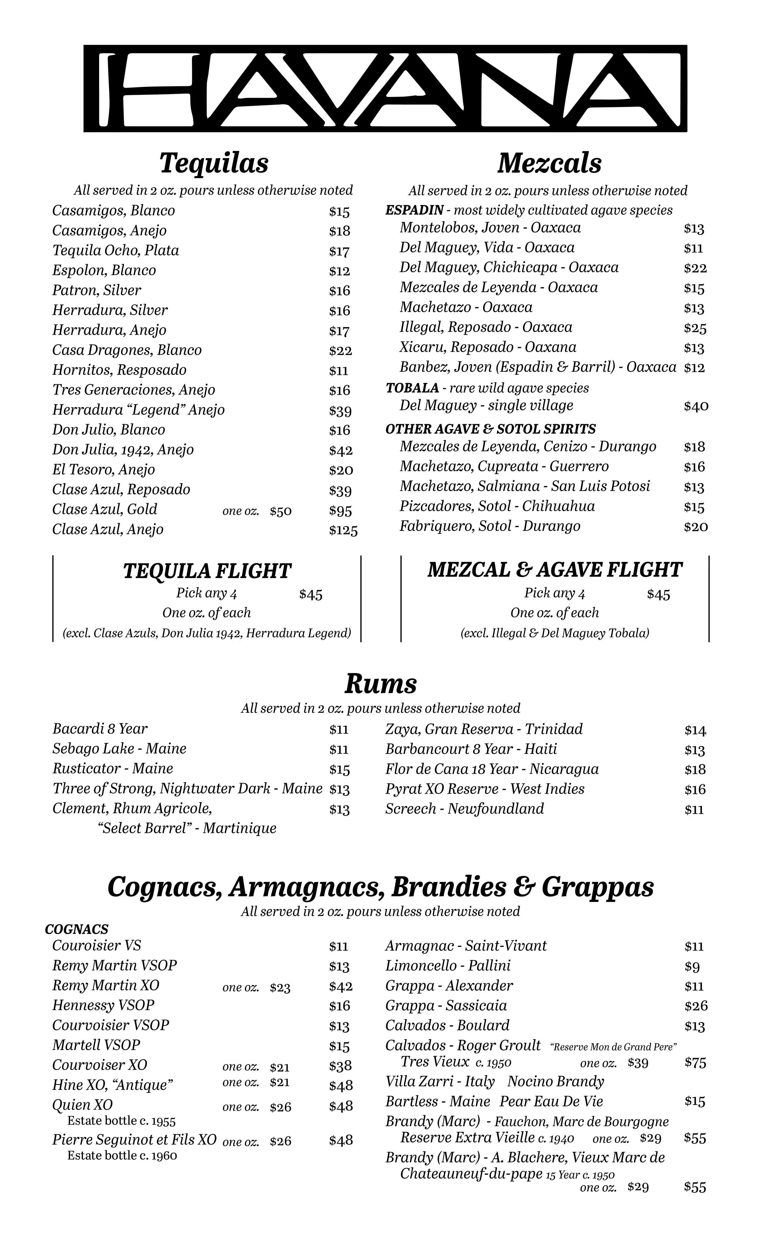 Menu — Havana